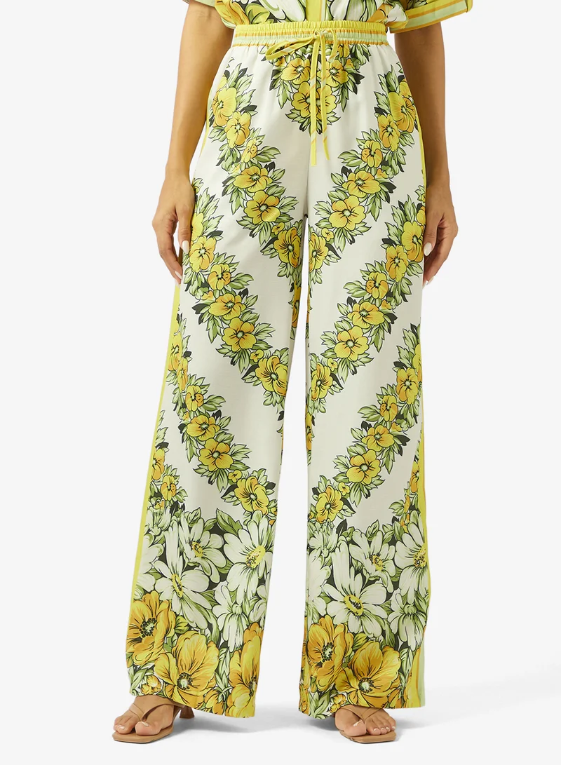 Ginger  Oversize Satin Scarf Print Shirt & Pant Coord Set for Women | Best Price UAE